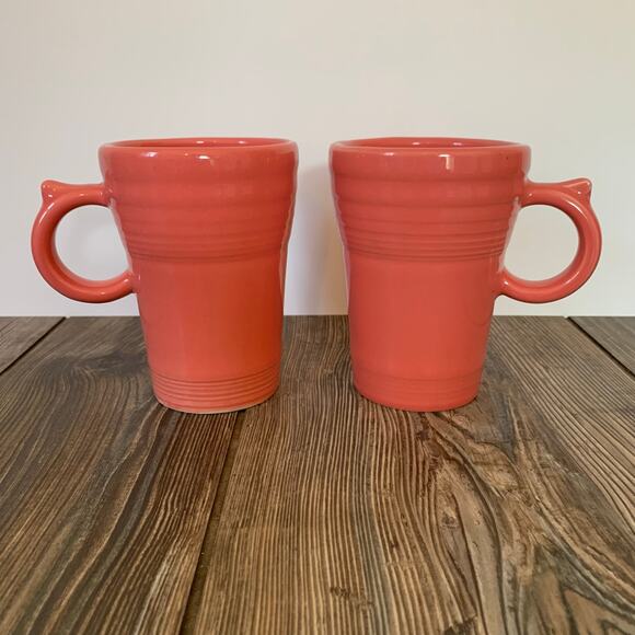 Set of 2 Fiesta Flamingo Pink Latte Mug Thumb Rest Retired Coffee Stoneware 2012 - Picture 1 of 8